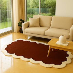 Hand Tufted Wool Area Rug: Scalloped Rectangle, Custom 5x8 to 10x14