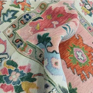 Pink Turkish Oushak Rug Hand knotted Rugs Handmade Rugs for Bed Room modern Oushak Rug Colorful Oushak Carpet  4x6 5x8 6x9 8x10 9x12 10x14