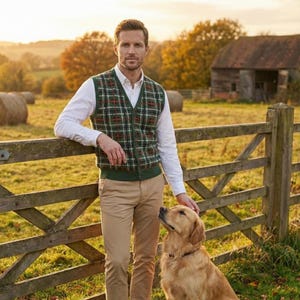 Knitting Pattern PDF Vintage Tartan Vest | Men's Plaid Waistcoat | Chest 38-42 | Instant Download