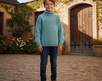 Kids Turtleneck Sweater Crochet Pattern PDF, Easy Textured Pullover, Ages 2-10 Years