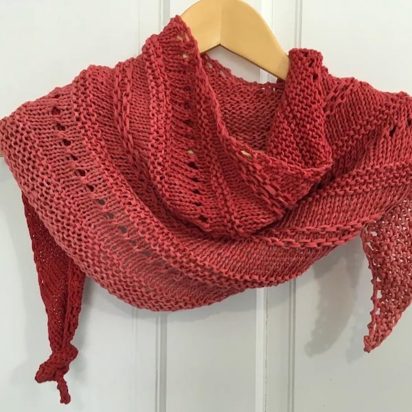 Triangle Shawl Knitting Pattern PDF, Easy Quick Knit Eyelet Design, Instant Download