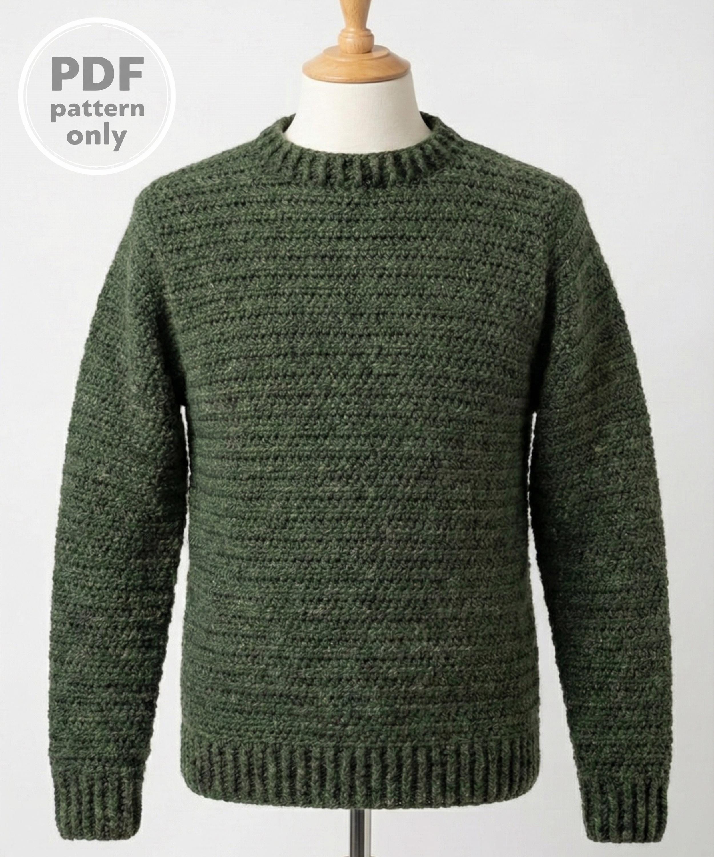 Classic Men’s Crochet Sweater Pattern PDF Easy Textured Crewneck ...
