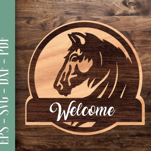 Horse Lasercut for wood, Welcome sign svg, Horse head file, Farm Welcome sign, Laser cut file, Glowforge file, Horse Head sign, Horse svg