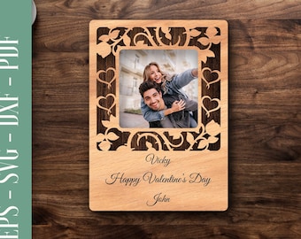 Archivo de corte personalizado para Cricut y Glowforge, marco de fotos de madera SVG, archivos de corte láser, archivo de marco de imagen de madera, marco grabado