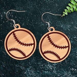 Baseball Ohrringe Lasercut Datei, Holz Baseball Ohrring SVG, Baseball Ohrringe aus Holz geschnitten Datei | Ohrringschablonen für Laserschneidmaschinen