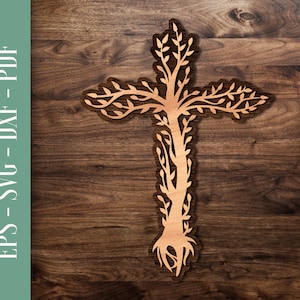 Croce con file di taglio laser albero, modello di taglio laser religioso, Christian Glowforge SVG / il design è completamente scalabile senza deterioramento