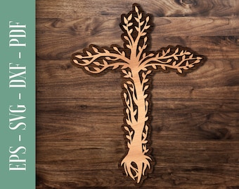 Cross with Tree Laser Cut File, Religious Laser Cut Pattern, Christian Glowforge SVG | the design is fully scalable without deterioration