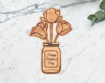 Mother's Day Laser Engraved Flowers SVG, Flower Bouquet Laser Cut Template, Flower Glowforge file, Flowers in a Vase Cut file