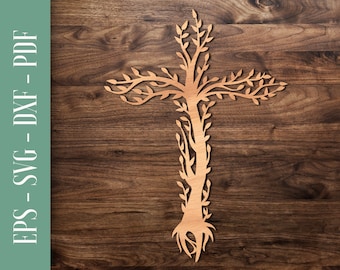 Drzewo życia CrossSVG, katolicki szablon wycinany laserowo, religijny plik wycinany laserowo | Krzyż SVG do drewna wycinanego laserowo Krzyż SVG