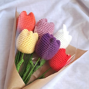 Tulip, crochet flower bouquet, personalized handmade gift wedding decoration, Mother's Day
