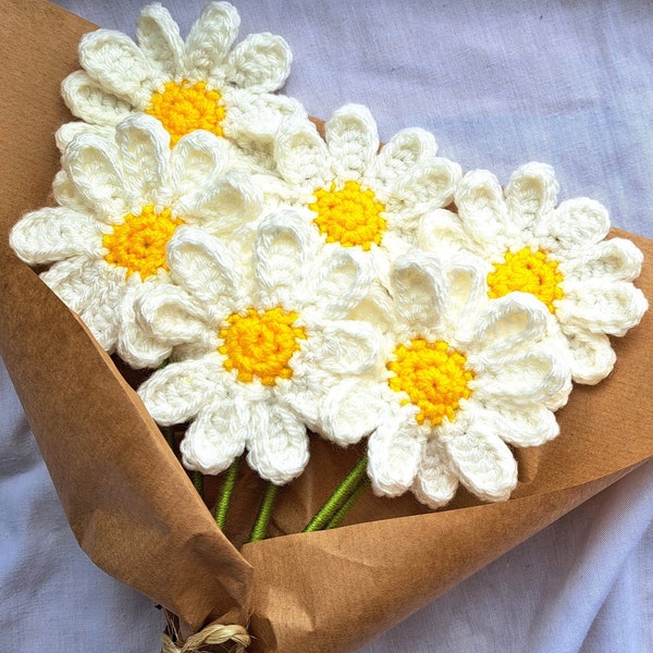 Marguerite, bouquet fleur crochet, cadeau fait main personnalisé déco mariage, fête des mères