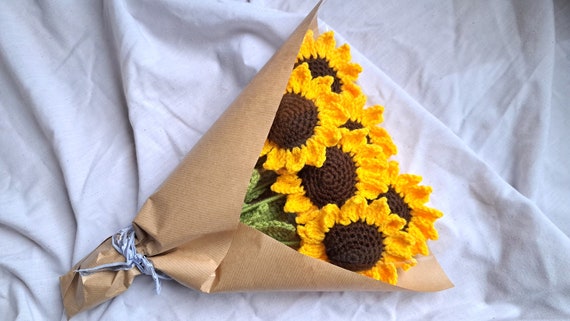 Bouquet fleurs tournesol au crochet, cadeau Noël fait main en France