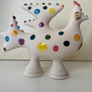 Handmade Ceramic Bird Sculpture: Polka Dot Art Home Decor