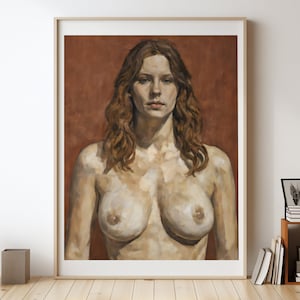 Eve the Swimmer portrait Painting Print, Naked Woman Wall Art, Sensual Photo Wall Decor