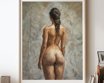 Braidy from Behind Painting Print, Naked Woman Wall Art, Sensual Photo Wall Decor