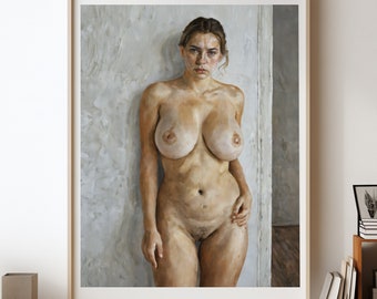 Rachel on White Painting Print, Naked Woman Wall Art, Sensual Photo Wall Decor