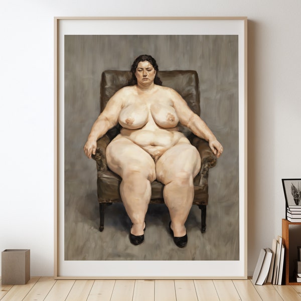 Fat Betty, assise sur une chaise, affiche de peinture, oeuvre d'art murale femme nue, décoration murale photo