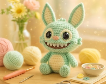 Labubu Crochet Pattern Amigurumi Plush Toy DIY Tutorial Mint Green Stuffed Animal PDF Kawaii Crochet Beginner Project Gift Idea