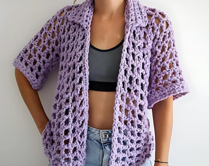 Featured listing image: Chunky Mesh Crochet Overshirt - Handmade Boho Layer - Oversized Summer Cardigan - Lightweight Crochet Top - Summer Crochet Patterns Summer