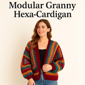Granny Hexagon Cardigan Crochet Pattern | Beginner PDF Tutorial | Chunky Crochet Sweater | Easy DIY Hexa Cardigan Pattern Download