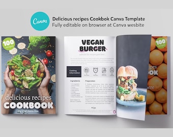 Canva Recipe Book Template | Editable Digital Cookbook Design | Printable Recipe eBook Layout | Instant Download