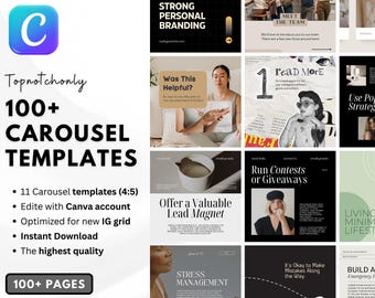 100+ Neutral Carousel Templates for Canva | Instagram and TikTok Content Kit | Aesthetic Editable Slides for Coaches and Creators