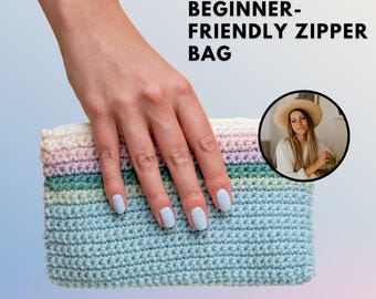 Striped Pouch Crochet Pattern | Beginner-Friendly Zipper Bag | Paintbox Yarns Wool Worsted | DIY Clutch & Organizer PDF