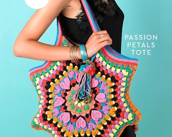 Passion Petal Tote Crochet Pattern | Cotton Aran Yarn Bag for Women | Floral Shoulder Bag Pattern | Instant PDF Download