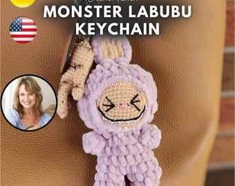 Monster Labubu Crochet Pattern Keychain PDF - Cute Plush Amigurumi DIY Toy Tutorial - Intermediate Digital Pattern for Bag Charm or Gift