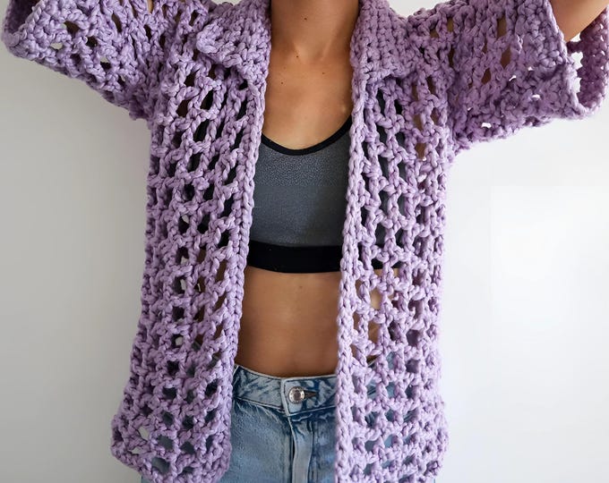 Featured listing image: Chunky Mesh Crochet Overshirt - Handmade Boho Layer - Oversized Summer Cardigan - Lightweight Crochet Top - Summer Crochet Patterns Summer