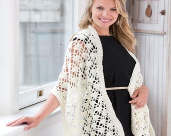 Crochet Lacy Wrap Pattern | Red Heart Designer Sport Yarn | Lightweight Shawl for Women | Elegant Crochet Shawl | Instant PDF Download