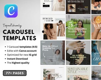 77 Neutral Carousel Templates | Instagram & TikTok Canva Templates | Editable Aesthetic for Coaches, Creators and VAs | Digital Download