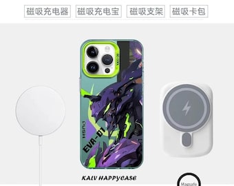 Funda MagSafe para iPhone: Diseño del robot EVA-01 del anime japonés (iPhone 12-17)