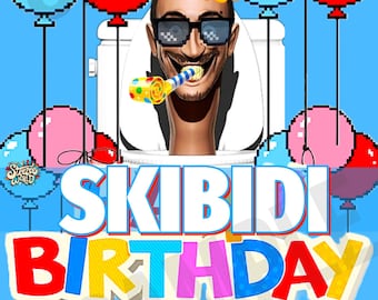 Skibidi Birthday Cards For Kids Downloadable PNG 5 Pc Bundle