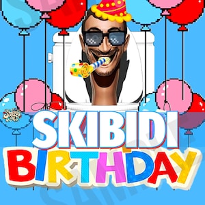 Skibidi-verjaardagskaarten voor kinderen downloadbare PNG 5-delige bundel