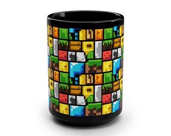 Pixelated Blocks Gamer Mug | Retro Video Game Tile Art Ceramic Mug