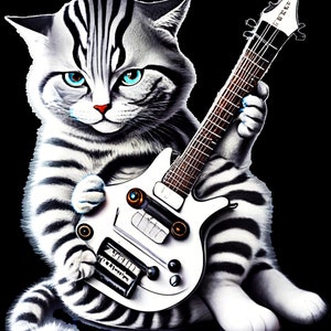 Cat Playing Guitar Digital Download PNG
