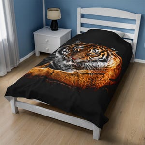 Samt-Plüsch-Decke mit Tiger-Print, gemütliche Ninja-Decke, warmes Wohndekor, Tierliebhaber-Geschenk, weicher Überwurf für Winter, einzigartige Bettwäsche