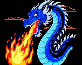 Fire Breathing Blue Dragon | Transparent PNG | Instant Digital Download