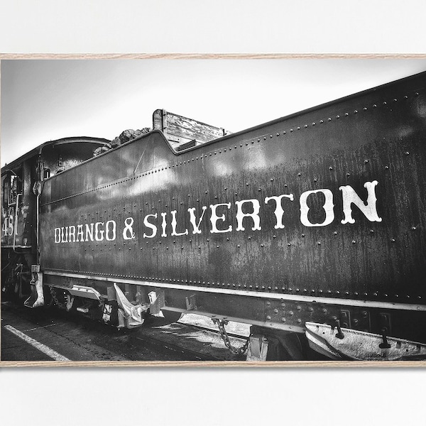 Durango Railroad Print, Colorado Black and White Print, Colorado Old West Decor, Durango & Silverton Train Decor, Steam Engine Train Print