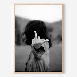 Woman Middle Finger Print Feminist Women Attitudes Art Middle Finger Print Vintage Print Black and White Women Print Teen Girl Room Decor