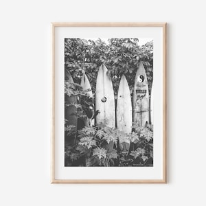 Surfboard Print Black and White, Surf board Wall Decor, Surfboard Art Print, Beach Wall Decor, Surfboard Poster, Hawaii Art Decor, Surf Art