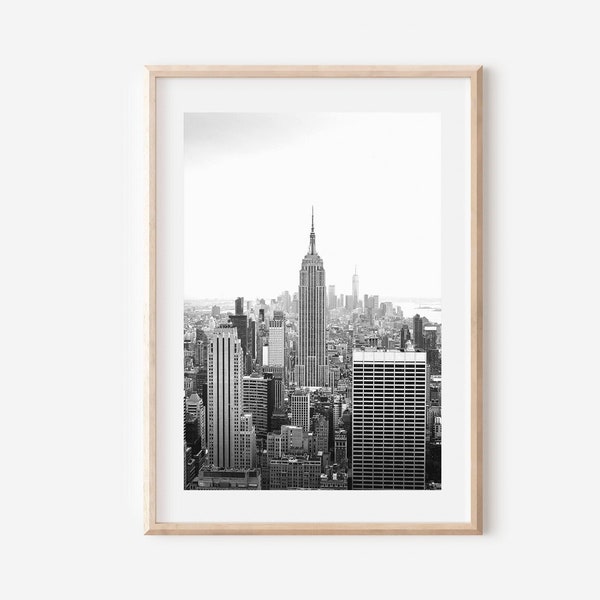 Impression de la ville de New York en noir et blanc, horizon de la ville de New York, impression d’affiche en noir et blanc de New York, impression d’art de l’Empire State Building, art mural de New York