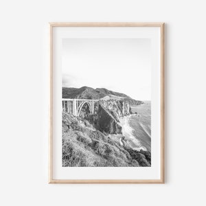 Big Sur Poster Schwarz und weiß, Big Sur Wandkunst, Big Sur Kalifornien Druck, Big Sur Reiseplakat, Kalifornien Poster, Big Sur National Forest