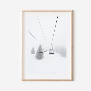 Ski Lift Print, Winter Print, Black And White Prints, Ski Poster, Downloadable Christmas Print, Skiing Wall Art, Monochrome Print, Snowy Art