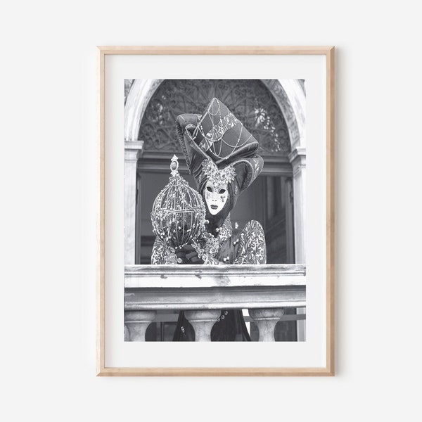 Venice Print Black and White, Venice Carnival Print, Venice Carnival Mask Poster, Venice Carnival Printable Wall Art, Italy Art Print