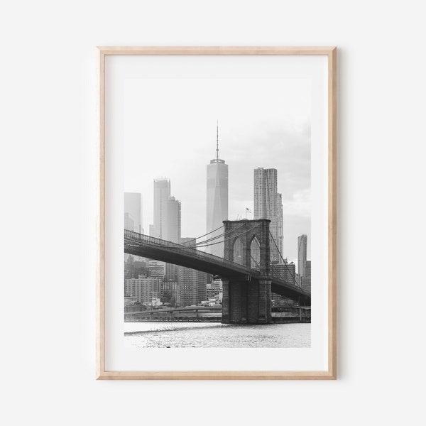 New York City Print Black and White, Brooklyn Bridge Print Black and White,Manhattan Wall Art, NYC Brooklyn Print,Iconic Bridge Architecture