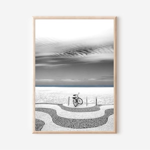 Impresión de Río de Janeiro, arte en blanco y negro, impresión de Brasil, arte mural de Brasil, impresión de Copacabana, playa de Copacabana, arte mural de Copacabana, decoración de Río