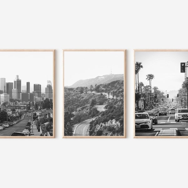 Los Angeles print zwart-wit, Los Angeles print set van 3, Los Angeles kunst aan de muur, Californië print, Hollywood print, Los Angeles poster