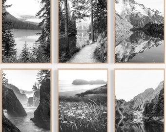Black and White Landscape Prints Set, Modern Minimalist Nature Wall Art (PDF)
